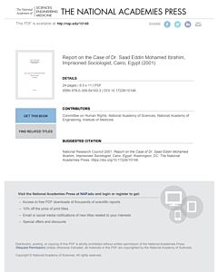 Report on the Case of Dr. Saad Eddin Mohamed Ibrahim, Imprisoned Sociologist, Cairo, Egypt (Instant Digital Access Code Only) 9780309541633
