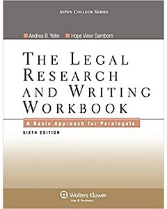 Legal Research and Writing Workbook: A Basic Approach for Paralegals 9780735507920